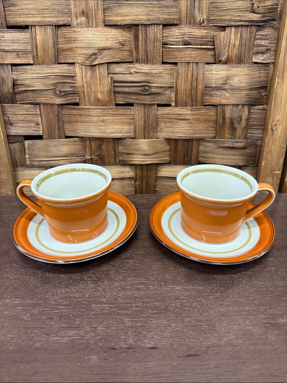 Set Of 2 Like New Vintage Premiere Dura Stone Cups and Saucers Melba Japan